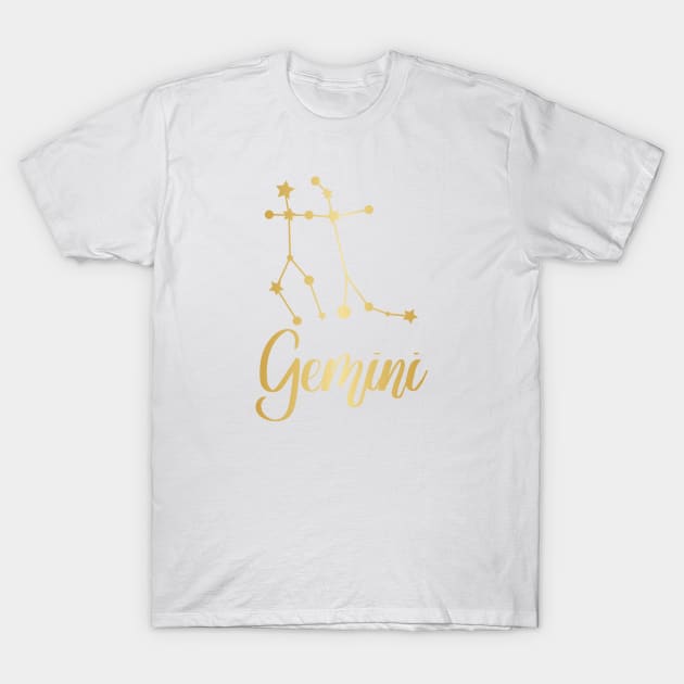 Gemini Zodiac Constellation in Gold T-Shirt by Kelly Gigi